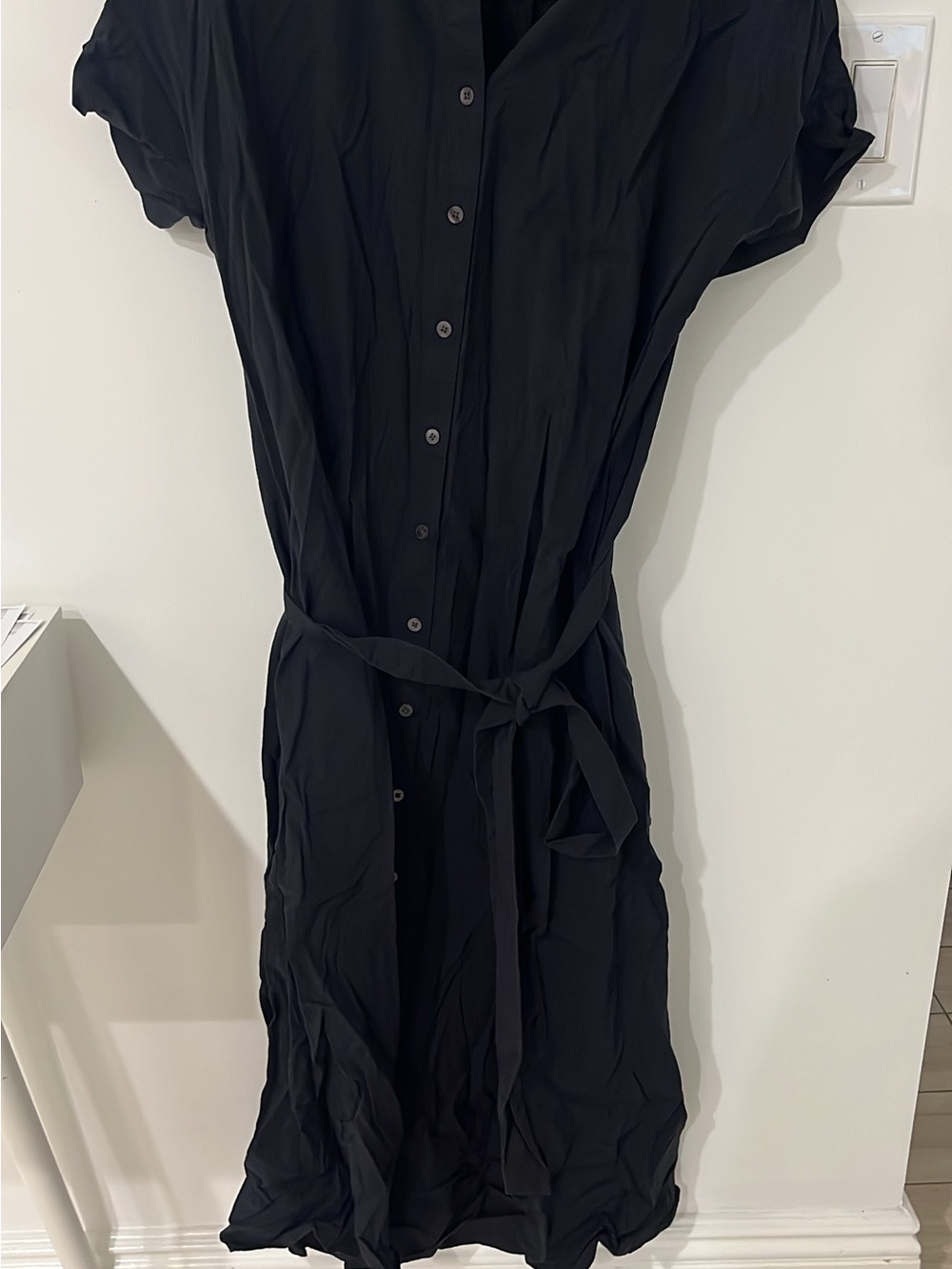 Madewell Black Button-Front Dress with Tie Waist size xxs